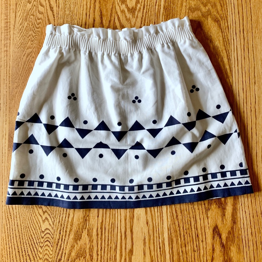 J. Crew Cream Circle Skater Skirt with Navy Geometric Border